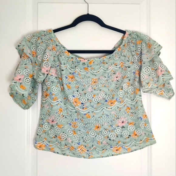 Laia Seafoam Floral Eyelet Blouse Anthropologie Small - Picture 2 of 9